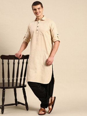 Rajubhai Hargovindas Men Solid Straight Kurta(Beige)