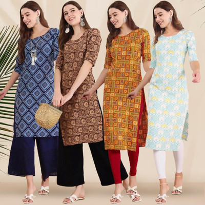 EthnicBasket Women Printed Straight Kurta(Multicolor)