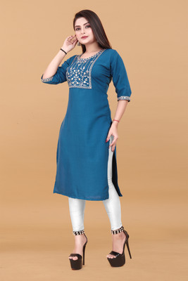 Jayshree Fab Women Embroidered A-line Kurta(Blue)