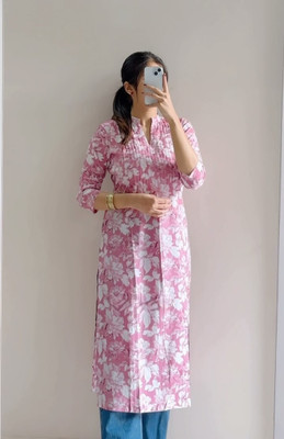Mauka Women Printed Straight Kurta(Pink)