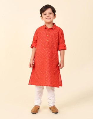 Fabindia Boys Printed A-line Kurta(Red)