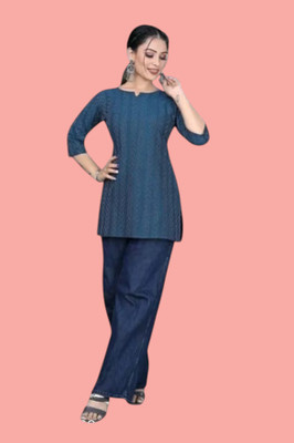 Texpa Creationqe Women Solid Anarkali Kurta(Dark Blue)