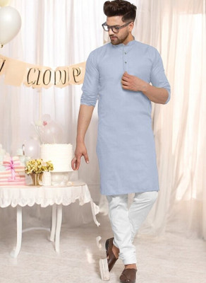 Krisha trend Men Solid Straight Kurta(Grey)