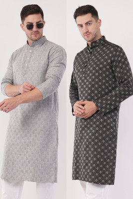 Sypher Boutique Men Self Design Straight Kurta(Black, Grey)