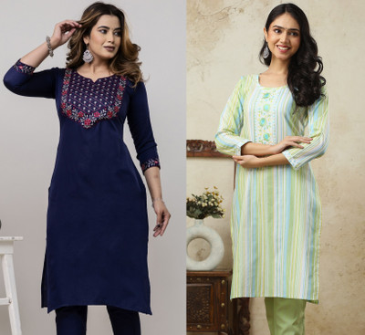 AuzaSho Collection Women Embroidered Straight Kurta(Multicolor)