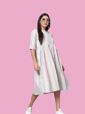 Rangrasiya Creationl Women Fit and Flare Multicolor Below Knee Dress