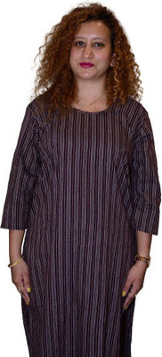 CULLEENAN Women Striped High Low Kurta(Brown)