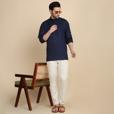 kraft india Men Solid Straight Kurta(Black)