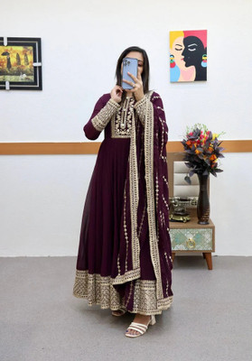 PUSHTI ENTRPRISE Embroidered Anarkali Kurta, Bottom & Dupatta Set