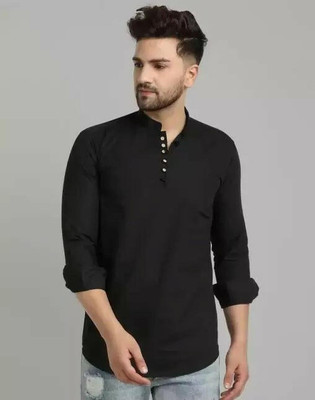 shiv heer Men Solid Straight Kurta(Black)