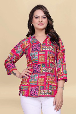 Kryvyn Women Printed A-line Kurta(Pink)