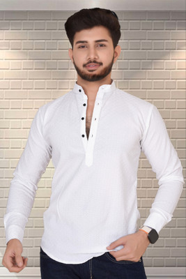 SHOOLIN Men Self Design Straight Kurta(White)