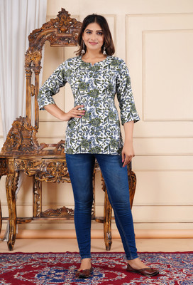 Thekurtishouse Women Printed Straight Kurta(Light Green)