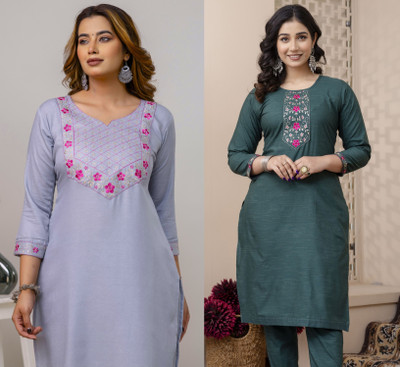 AUZAAI COLLECTION Women Printed Straight Kurta(Grey)