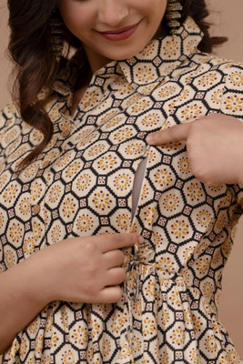 UR7 Women Printed Anarkali Kurta(Beige)