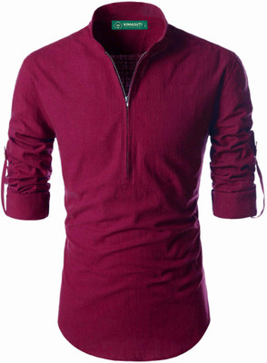 VIMASUTI Men Solid A-line Kurta(Maroon)