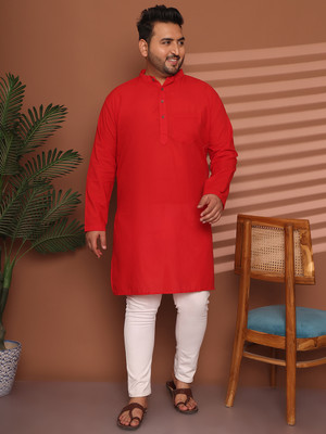 ED PLUS Men Solid Straight Kurta(Red)