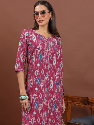 Vishudh Women Printed Straight Kurta(Multicolor)