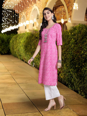 1 Stop Fashion Women Printed A-line Kurta(Pink)