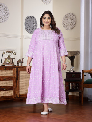 Little More By Stylum Women Printed, Embroidered Anarkali Kurta(Purple)