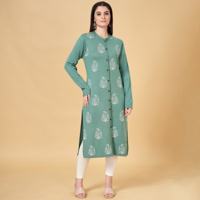 Rangmanch by Pantaloons Women Self Design Straight Kurta(Green)