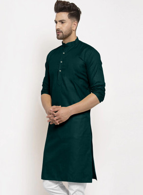 JENJEE Men Solid Straight Kurta(Dark Green)
