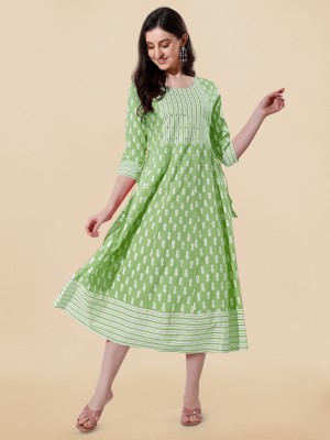 MIRCHI FASHION Women Printed Anarkali Kurta(Light Green, White)