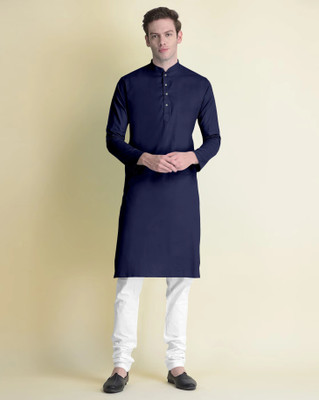 JENZEE Men Solid Straight Kurta(Dark Blue)