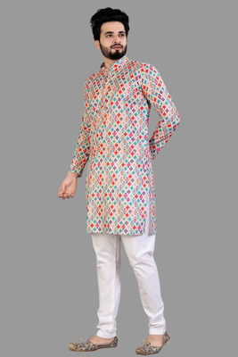 PARALLEL TIMES Men Solid Straight Kurta(Pink)