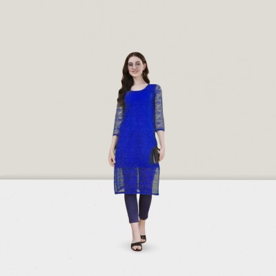 URU FASHION Women Self Design Straight Kurta(Blue)