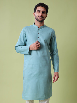 Maahi Fabs Men Solid Straight Kurta(Light Green)