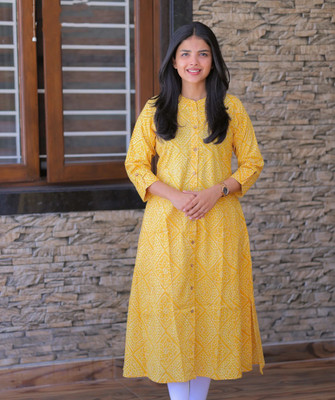 PYARELAL Women Printed A-line Kurta(Yellow)