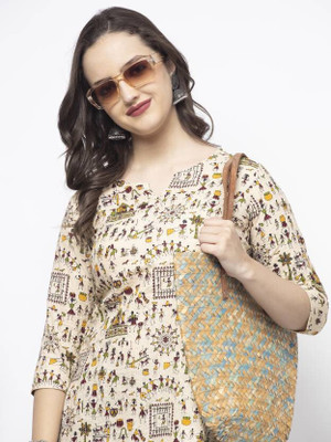 Jai-pure Kurtis Women Printed Straight Kurta(Beige)