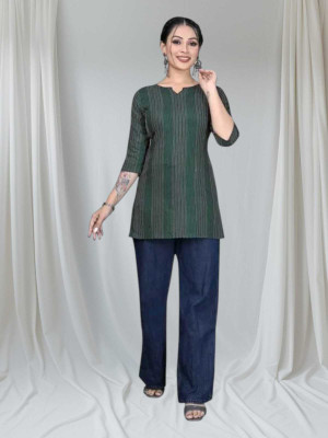 Rangrasiya Creation Women Striped A-line Kurta(Green)