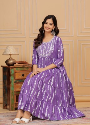 SAJREEN Women Embroidered Anarkali Kurta(Purple)