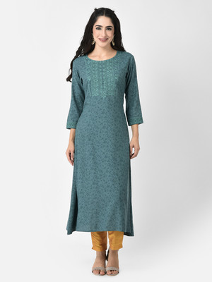 Span Women Printed A-line Kurta(Green)