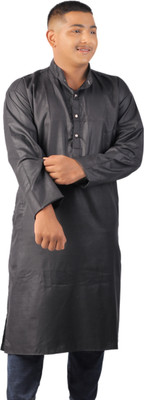 Yellowtoons Men Solid Straight Kurta(Black)