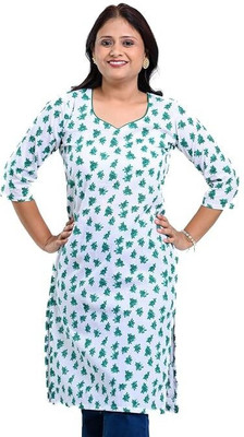 Chhabilistore Women Floral Print Straight Kurta(Green)