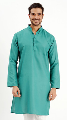 Modern Mughals Men Solid Straight Kurta(Green)