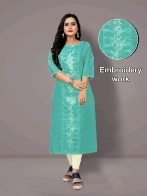 KRSN FAB Women Embroidered A-line Kurta(Light Blue)