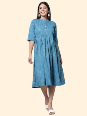 Rangrasiya Creationl Women Fit and Flare Blue Midi/Calf Length Dress