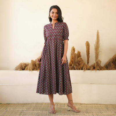 MANRA CREATION Women Printed Flared Kurta(Purple)