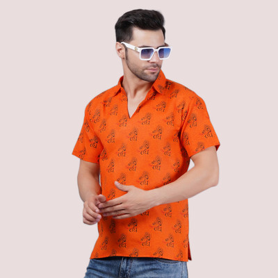 AXOLOTL Men Printed A-line Kurta(Orange)