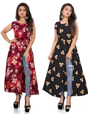 tanvi creation Women Printed Frontslit Kurta(Red)