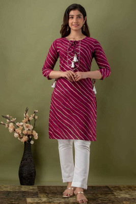 AARK Women Printed Straight Kurta(Maroon)