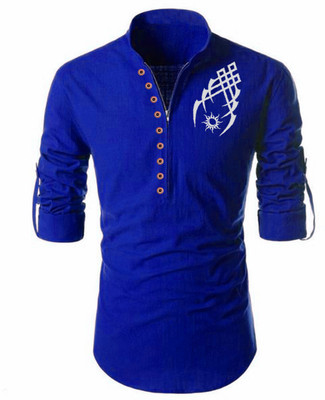 DIMMY Men Printed Straight Kurta(Dark Blue)