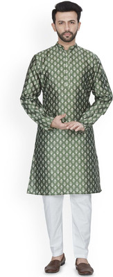 ANOUK Men Abstract Straight Kurta(Green)