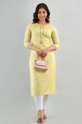 FASHION DEPTH Women Printed Straight Kurta(Yellow)