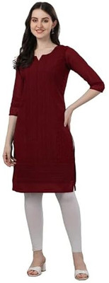 HK SHOPEE Women Solid Straight Kurta(Maroon)