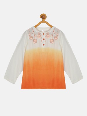 KiddoPanti Girls Embroidered Straight Kurta(Orange)